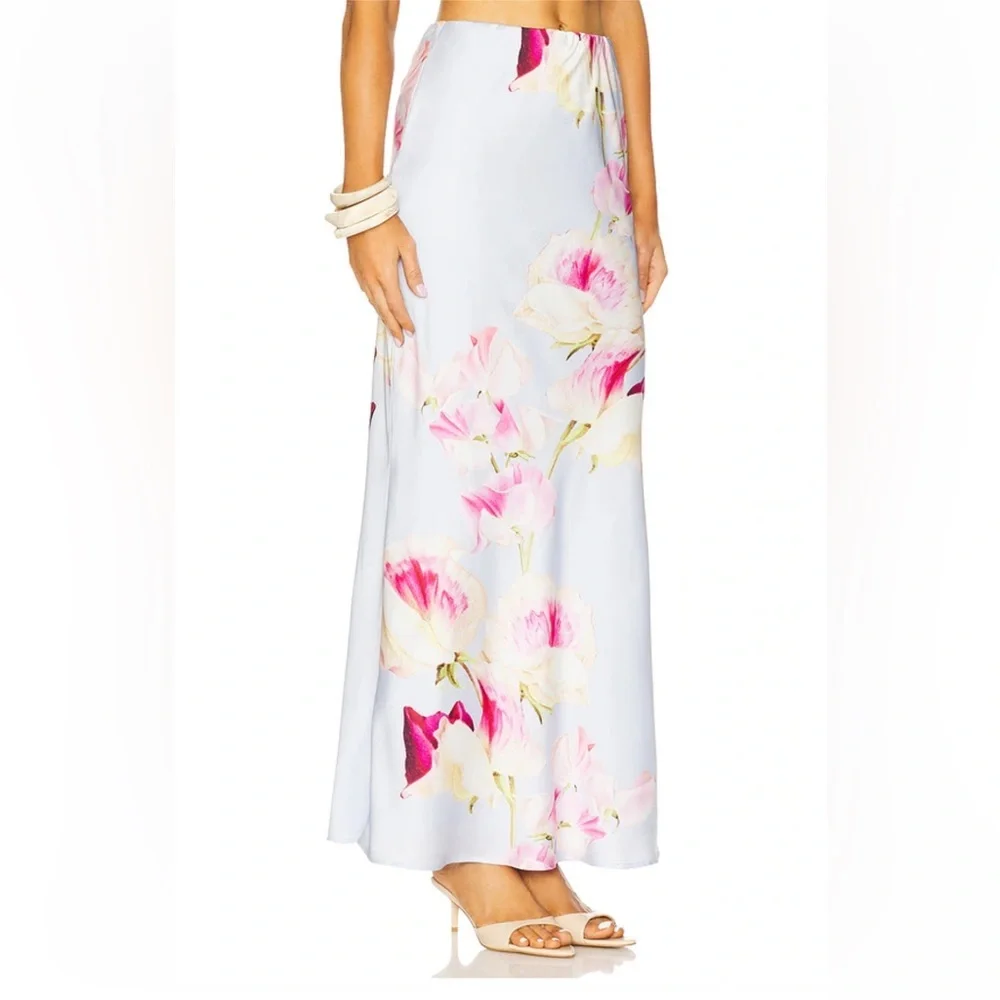 Runaway the Label Verity Maxi Skirt in Cadence Floral satin slip Revolve L - Picture 2 of 10